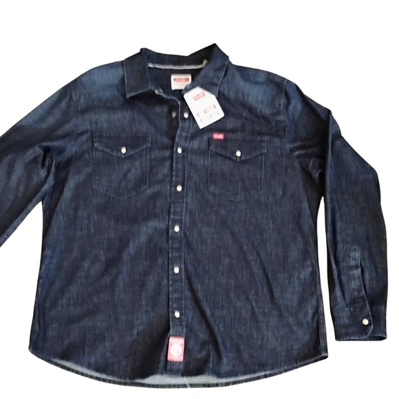 NWT Wrangler Denim Shirt Women’s Western Cowboy Style Dark Wash Snap Button XL - Picture 1 of 6